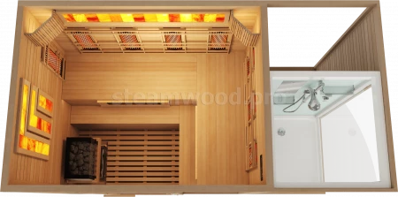 Четырехместная комбинированная сауна Comfort  из кедра с Душевой кабиной